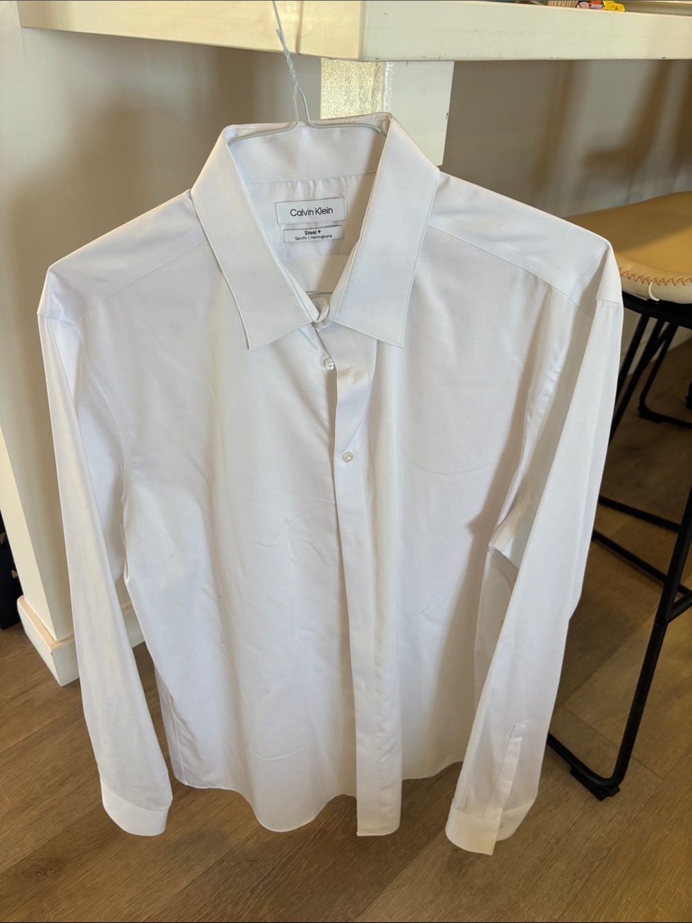 Calvin Klein Men's White Long-Sleeve Steel +Dress Shirt-XL